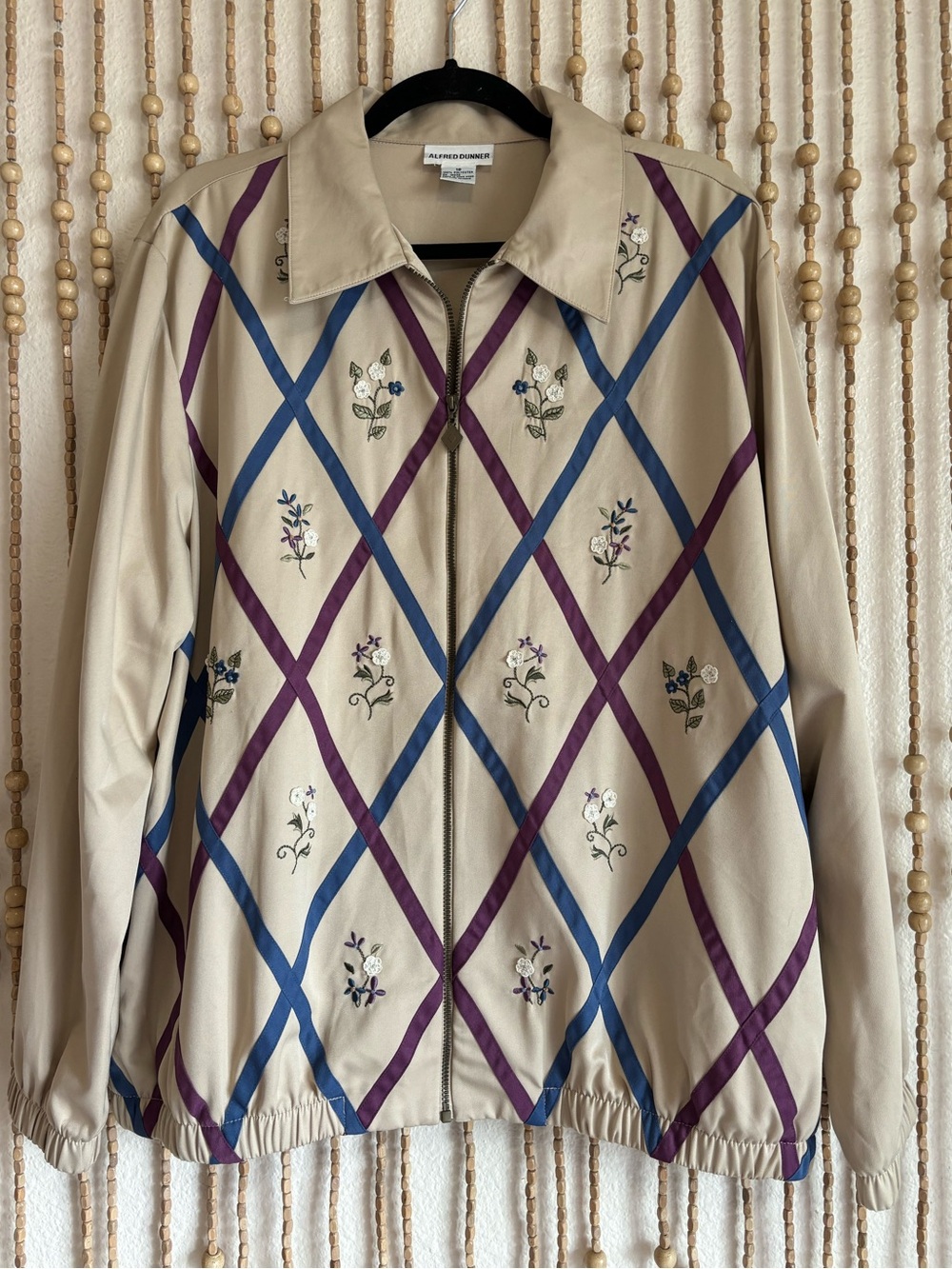 Vintage Argyle Quilted Country Floral Embroidered Grandmacore Cottage Jacket XL